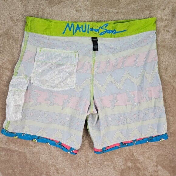 Maui and Sons Board Shorts Colorful Sharks Swim Trunks Surf Men's Size XL Beach - Picture 14 of 16